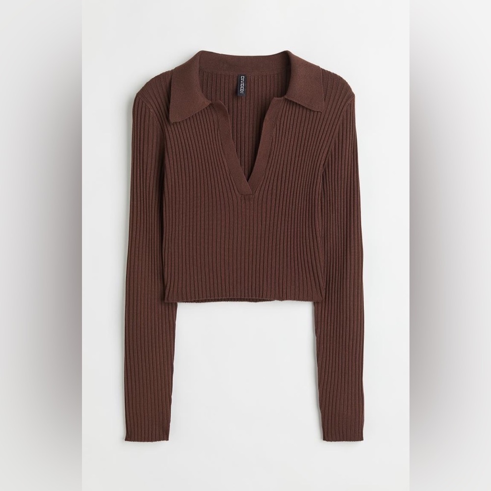 H&M collared ribbed top - brown size small